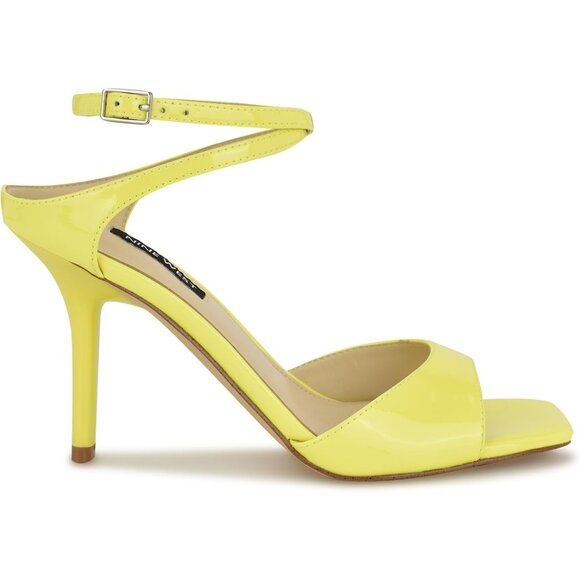 Nine West Women Yellow Patent Faux Leather Open Squared Toe Heels Sandal - Picture 6 of 6